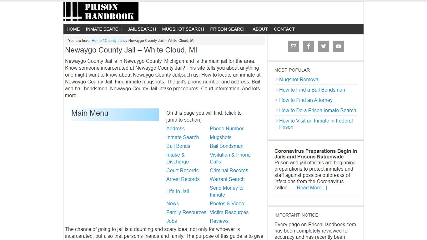 Newaygo County Jail – White Cloud, MI - Prison Handbook